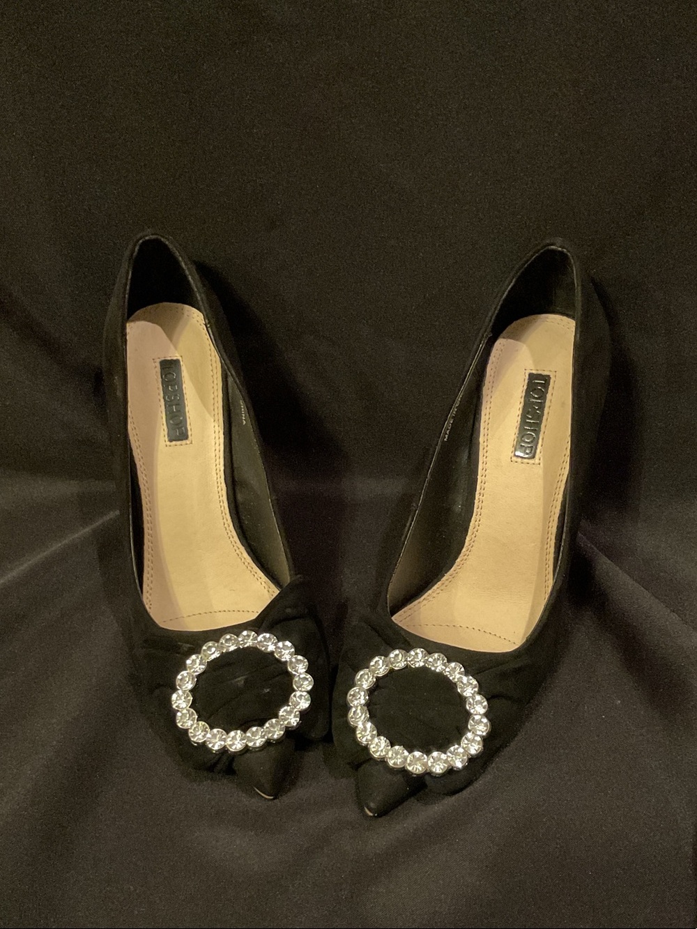 Black Embellished Pointed-Toe Women's Pumps